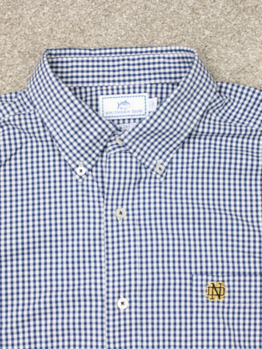 Southern Tide Notre Dame Shirt Men XL Blue Check Intercoastal Fighting Irish L/S - Picture 4 of 14